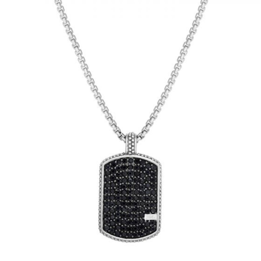 Sterling Silver Black Sapphire Dog Tag Necklace